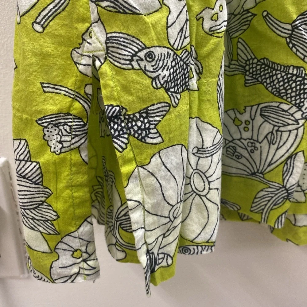 Green and White Printed V-Neck Sheer dress M - Picture 5 of 7